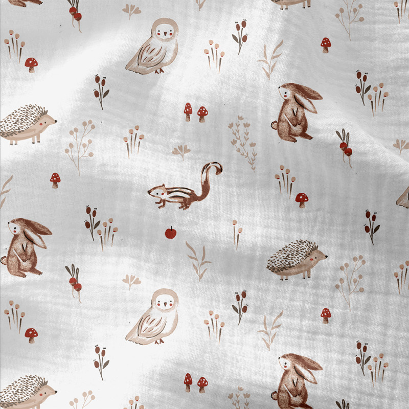 Printed Double Gauze PERLY White / Linen